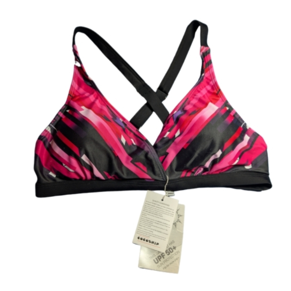 Cocoship Sporty Pink & Black Bikini / Swim Top – UPF 50+ – 36B/C – NWT